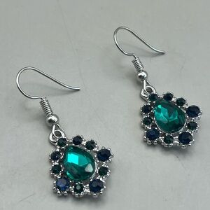 Elegant Silver and Green and Blue Teardrop Earrings